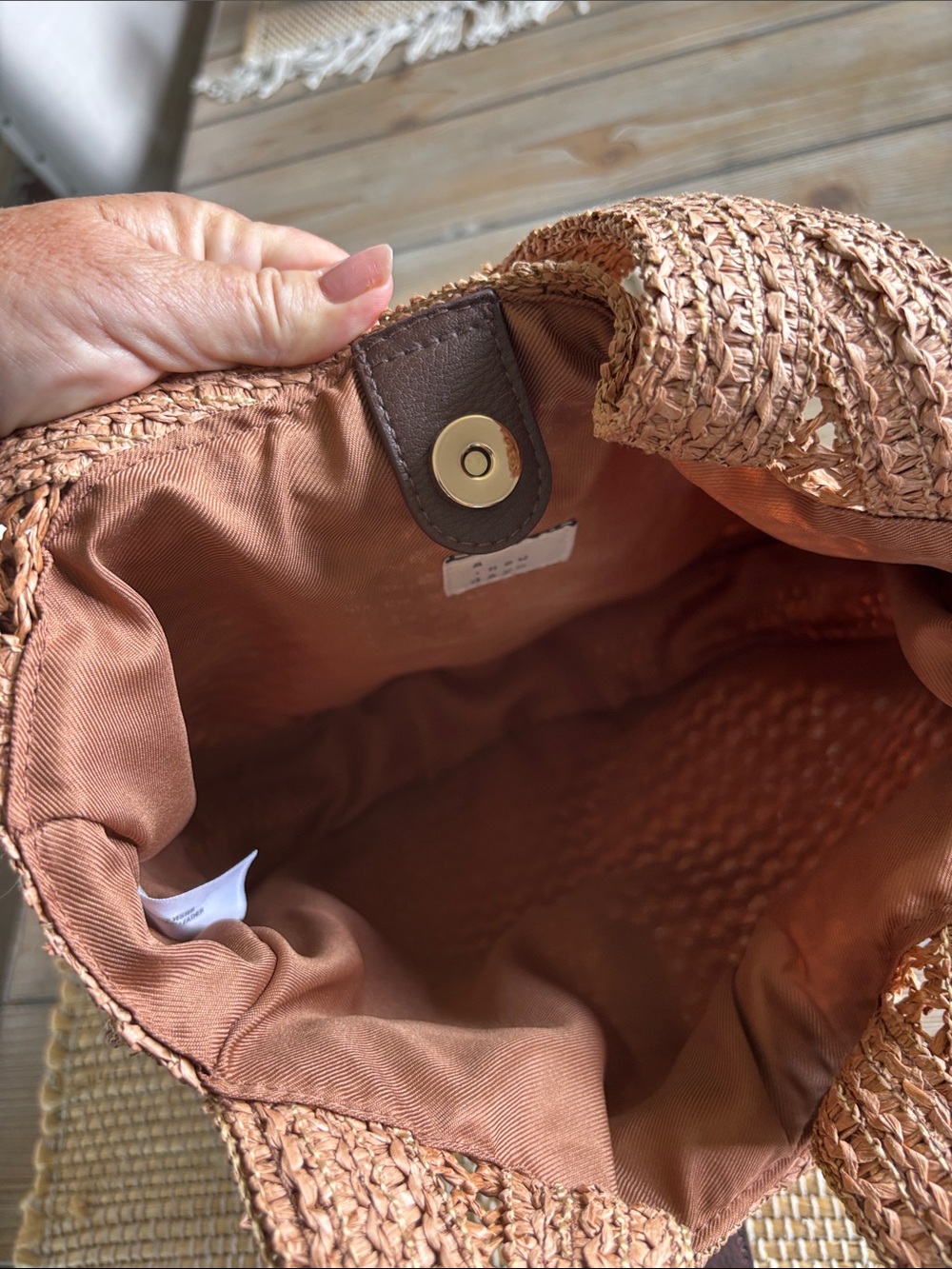 a new day tan braided mesh tote with brown buckle - Picture 5 of 8